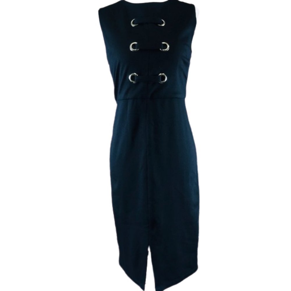 CARMEN MARC VALVO Lace-Up Front Grommeted Dress